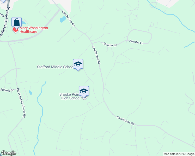 map of restaurants, bars, coffee shops, grocery stores, and more near 1642 Courthouse Rd in Stafford