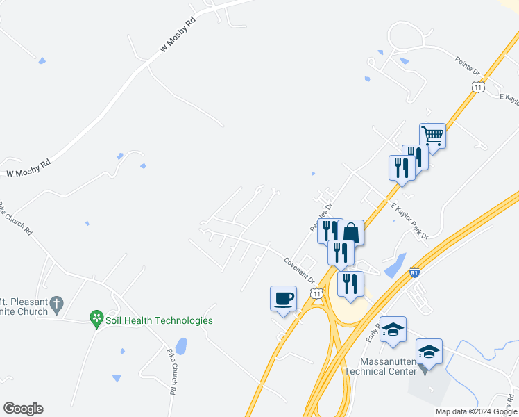 map of restaurants, bars, coffee shops, grocery stores, and more near 3170 Joppa Court in Harrisonburg
