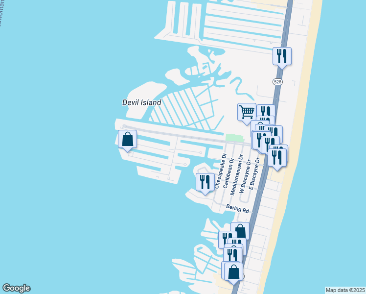 map of restaurants, bars, coffee shops, grocery stores, and more near 616 Salt Spray Road in Ocean City