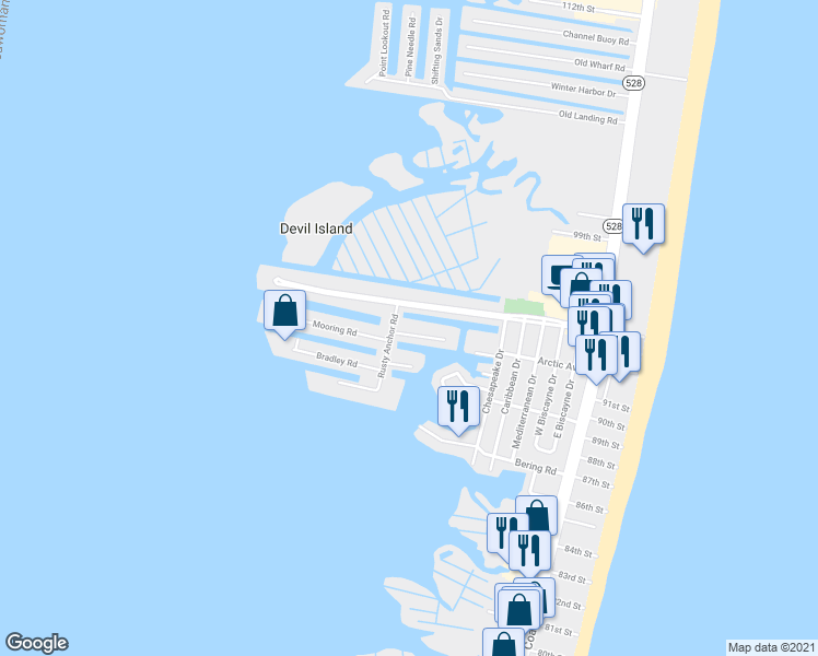 map of restaurants, bars, coffee shops, grocery stores, and more near 611 Salt Spray Road in Ocean City