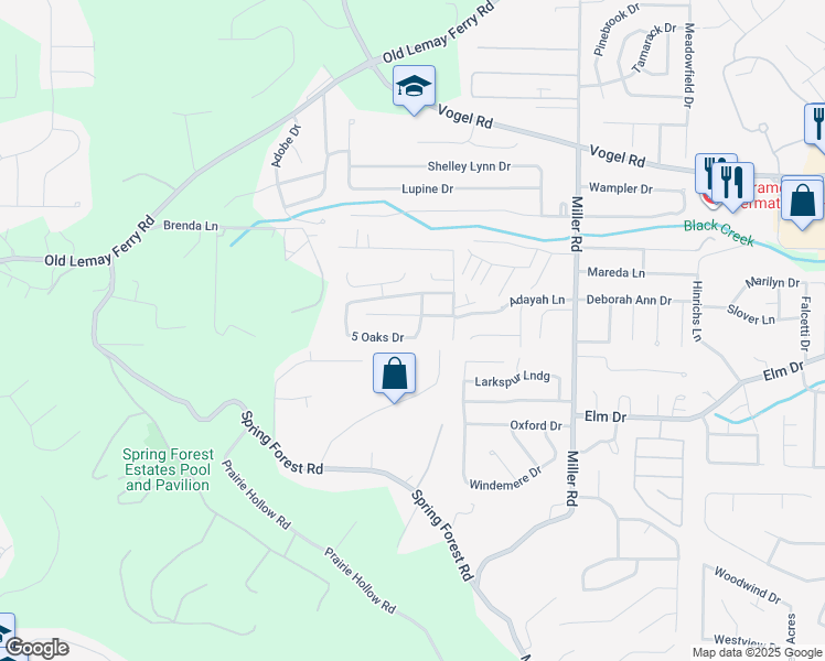 map of restaurants, bars, coffee shops, grocery stores, and more near 3277 5 Oaks Drive in Arnold