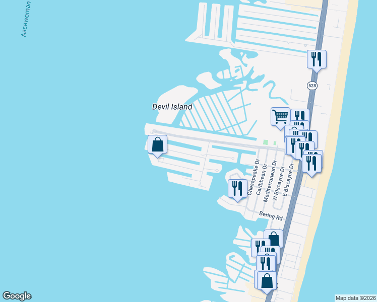 map of restaurants, bars, coffee shops, grocery stores, and more near 715C Mooring Road in Ocean City