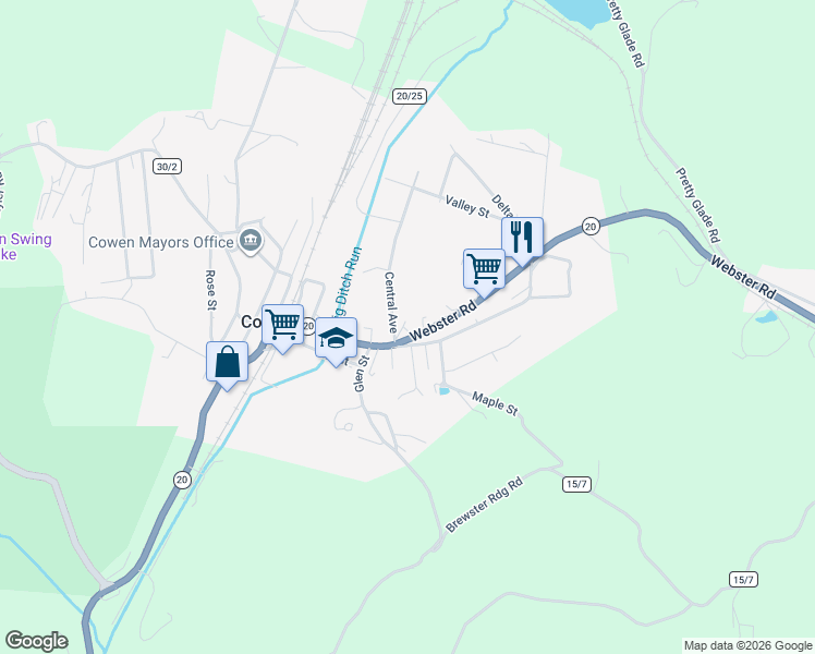 map of restaurants, bars, coffee shops, grocery stores, and more near 129 Gauley Avenue in Cowen