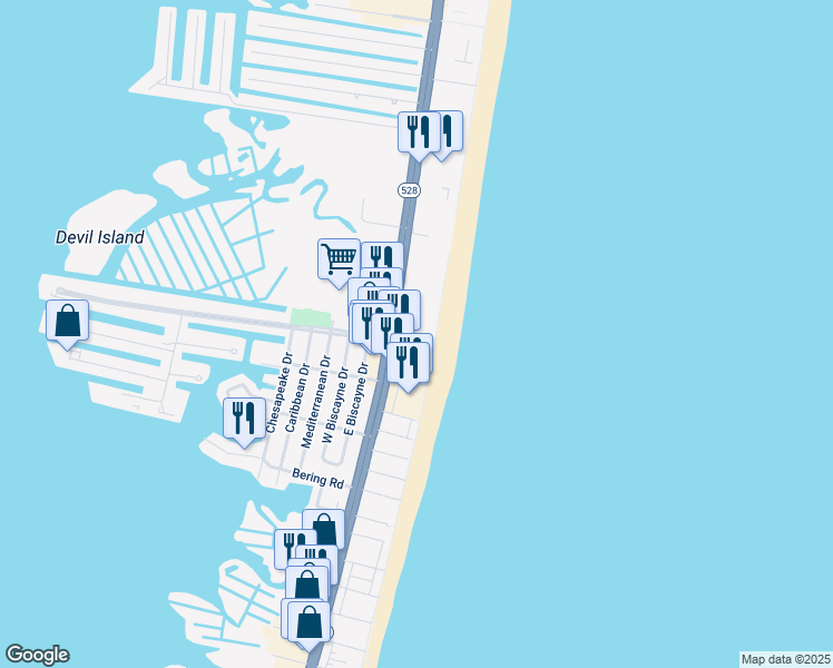 map of restaurants, bars, coffee shops, grocery stores, and more near 9400 Coastal Highway in Ocean City