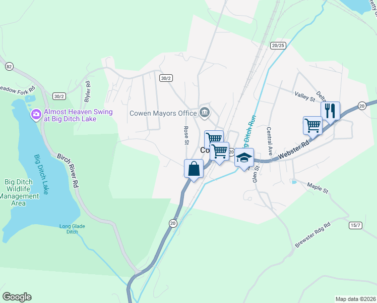 map of restaurants, bars, coffee shops, grocery stores, and more near 50 Rose St in Cowen