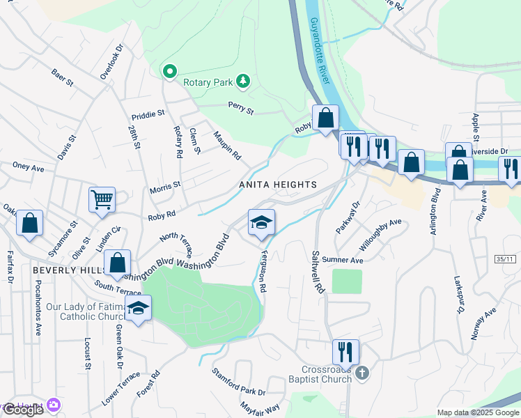 map of restaurants, bars, coffee shops, grocery stores, and more near 2917 Beverly Road in Huntington