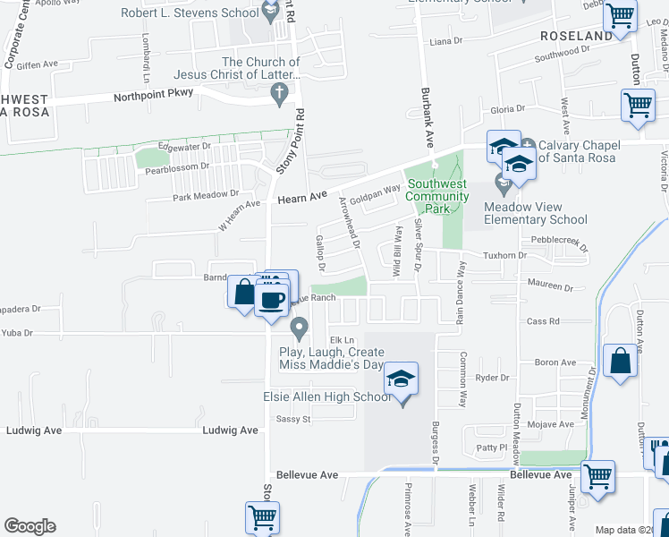 map of restaurants, bars, coffee shops, grocery stores, and more near 1963 Barndance Lane in Santa Rosa