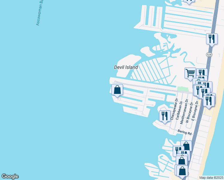 map of restaurants, bars, coffee shops, grocery stores, and more near 745 Mooring Road in Ocean City