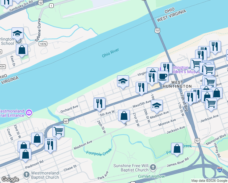 map of restaurants, bars, coffee shops, grocery stores, and more near 328 Bernard Street in Huntington