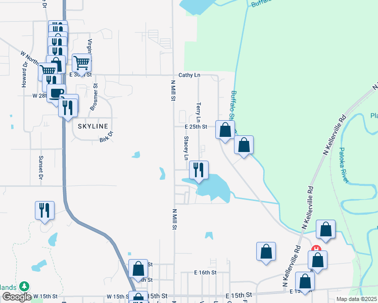 map of restaurants, bars, coffee shops, grocery stores, and more near 2409 Stacey Lane in Jasper