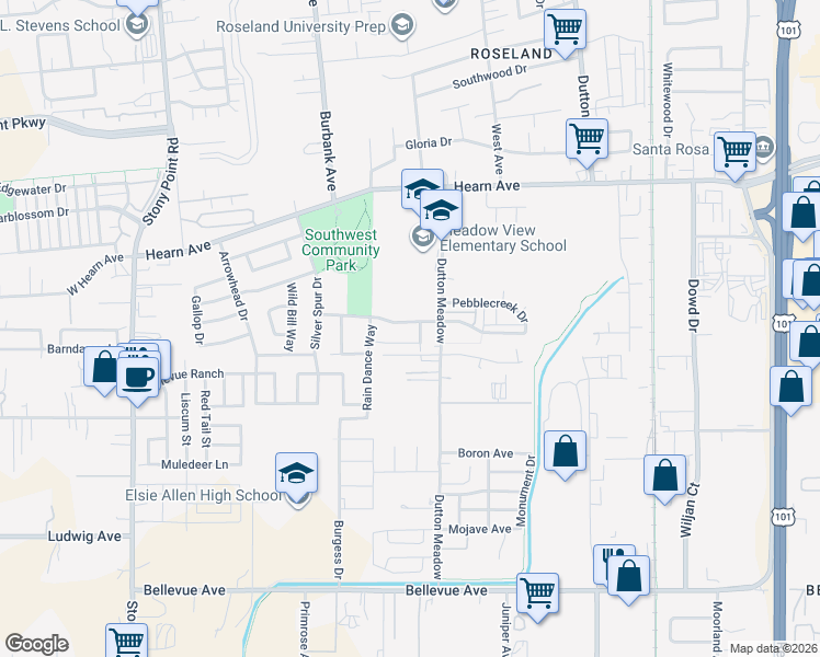 map of restaurants, bars, coffee shops, grocery stores, and more near 1918 Tuxhorn Drive in Santa Rosa