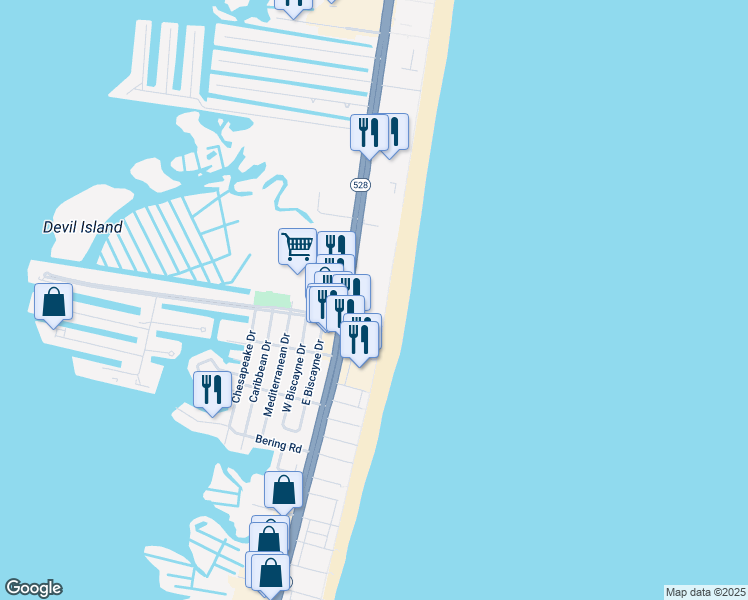map of restaurants, bars, coffee shops, grocery stores, and more near 9500 Coastal Highway in Ocean City