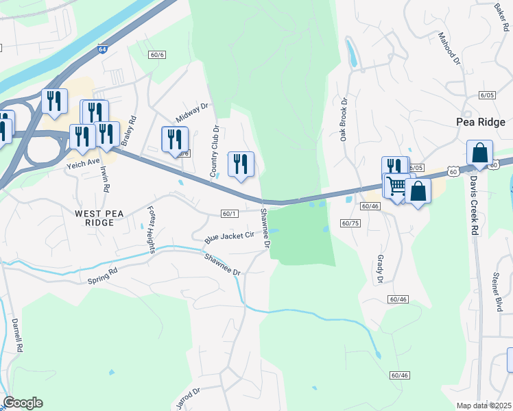 map of restaurants, bars, coffee shops, grocery stores, and more near 1-627 Longwood Road in Huntington