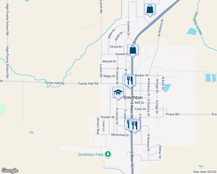 map of restaurants, bars, coffee shops, grocery stores, and more near 109 North Street Johns Drive in Smithton
