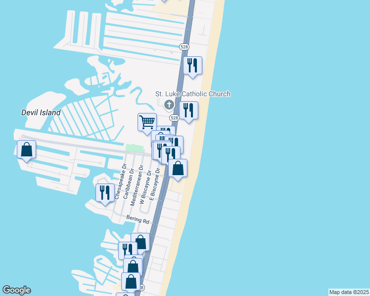 map of restaurants, bars, coffee shops, grocery stores, and more near 9402 Coastal Highway in Ocean City