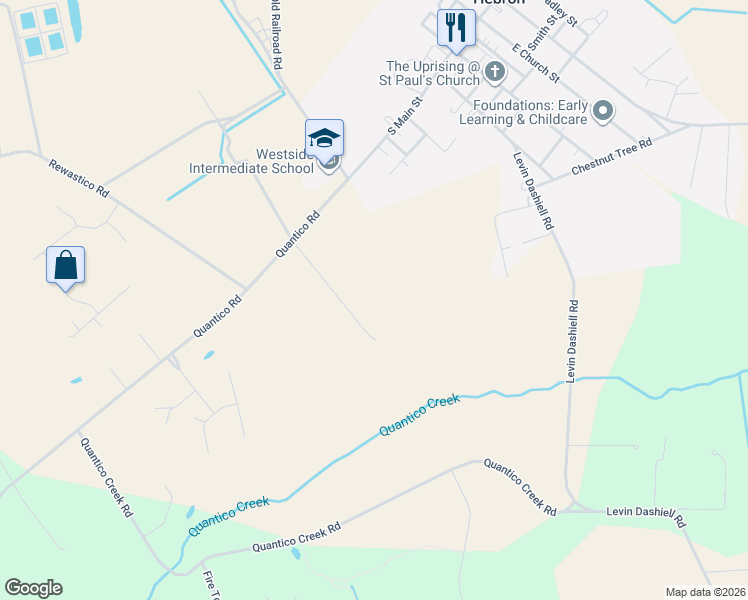 map of restaurants, bars, coffee shops, grocery stores, and more near 7933 Quantico Road in Hebron