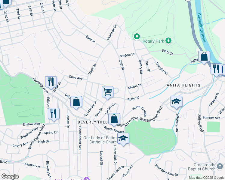 map of restaurants, bars, coffee shops, grocery stores, and more near 2104 Marcum Terrace in Huntington