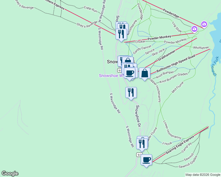 map of restaurants, bars, coffee shops, grocery stores, and more near West Ridge Road South in Dunmore