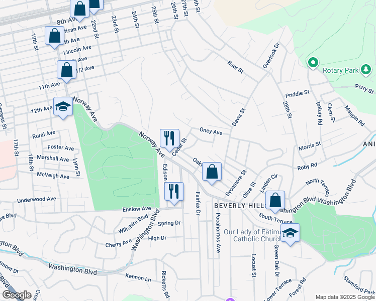 map of restaurants, bars, coffee shops, grocery stores, and more near 154 Cedar Street in Huntington