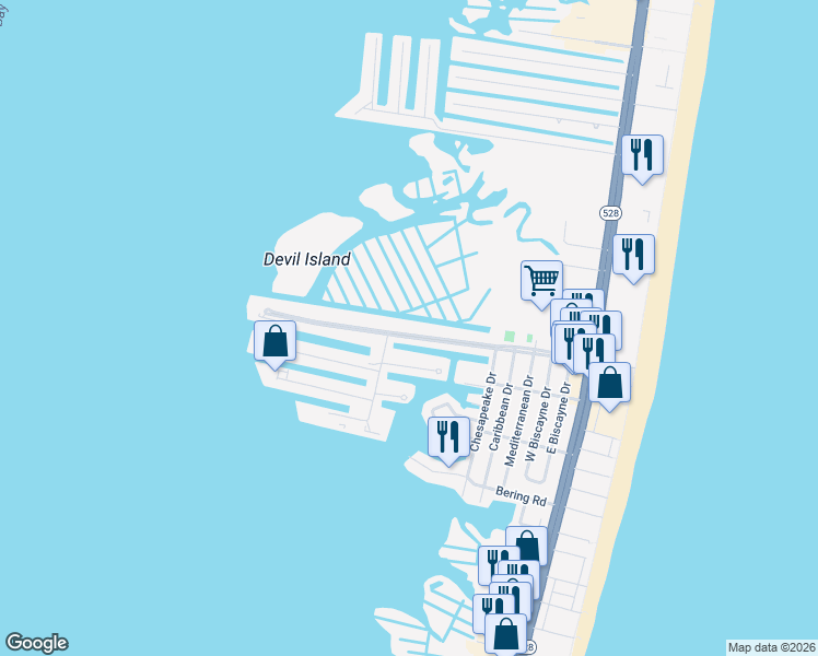 map of restaurants, bars, coffee shops, grocery stores, and more near 682 94th Street in Ocean City