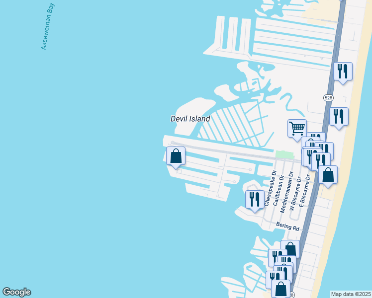 map of restaurants, bars, coffee shops, grocery stores, and more near 733 94th Street in Ocean City