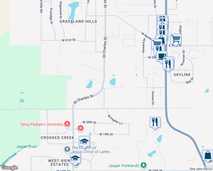 map of restaurants, bars, coffee shops, grocery stores, and more near 2426 Saint Charles Street in Jasper