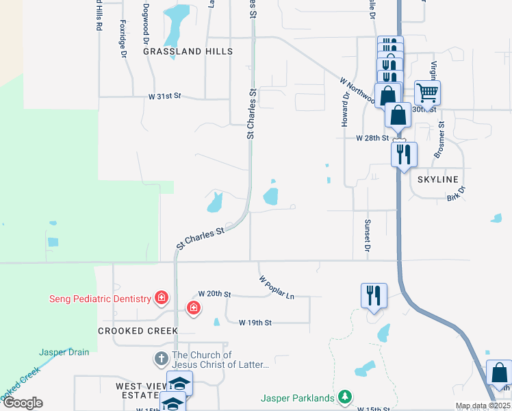 map of restaurants, bars, coffee shops, grocery stores, and more near 2426 Saint Charles Street in Jasper