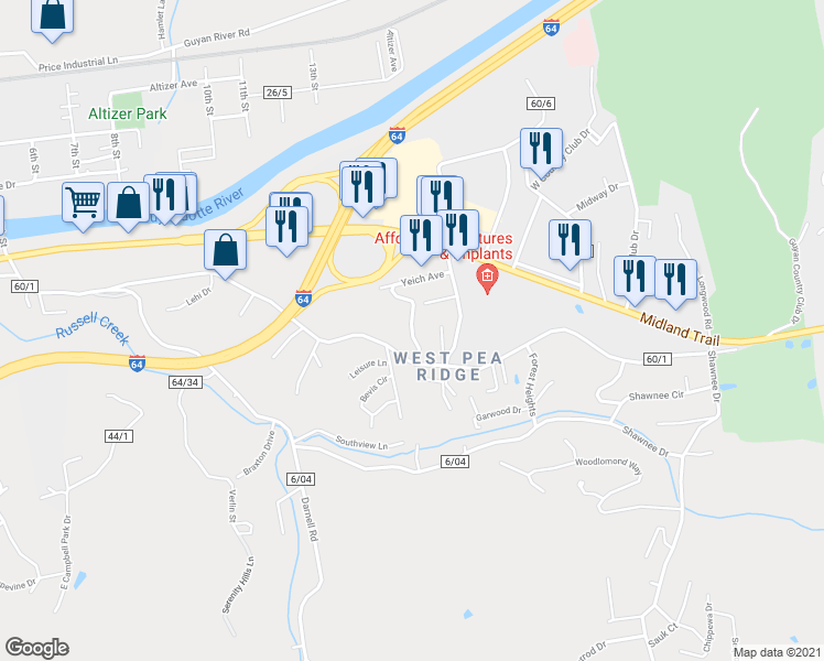 map of restaurants, bars, coffee shops, grocery stores, and more near 21 Pyramid Drive in Huntington
