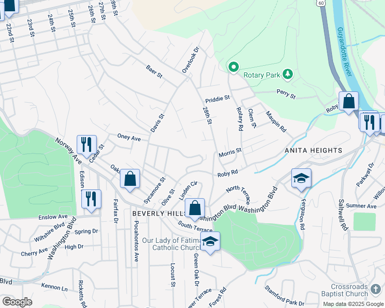 map of restaurants, bars, coffee shops, grocery stores, and more near 2104 Marcum Terrace in Huntington
