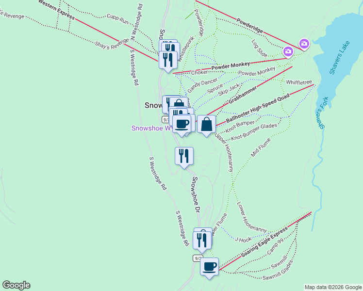 map of restaurants, bars, coffee shops, grocery stores, and more near 10 Snowshoe Drive in Dunmore