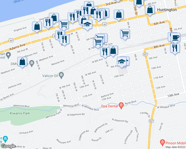 map of restaurants, bars, coffee shops, grocery stores, and more near 219 West 9th Avenue in Huntington