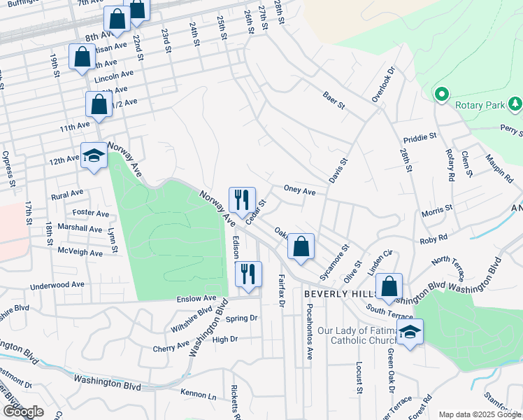 map of restaurants, bars, coffee shops, grocery stores, and more near 154 Cedar Street in Huntington