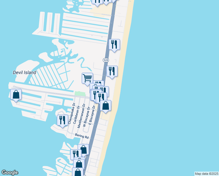 map of restaurants, bars, coffee shops, grocery stores, and more near 9500 Coastal Highway in Ocean City