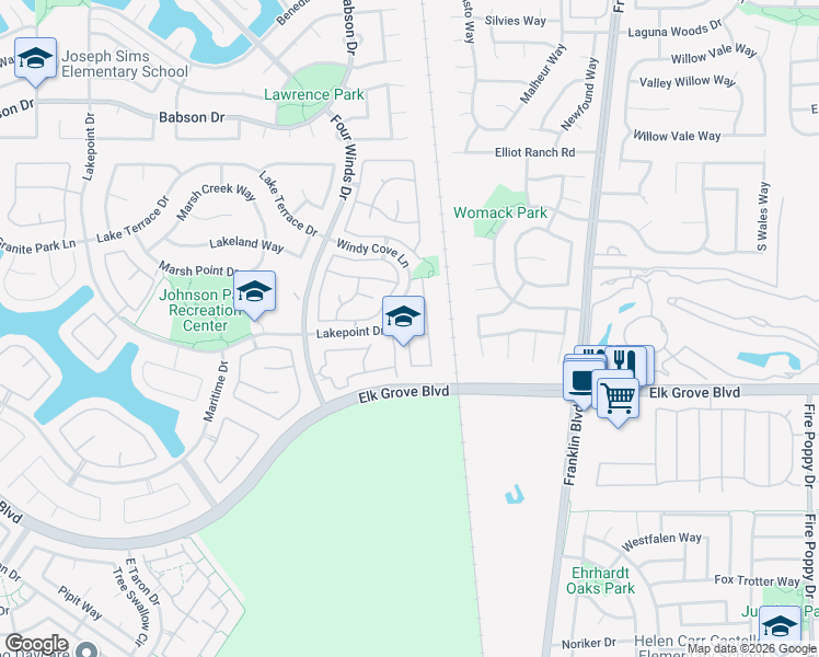 map of restaurants, bars, coffee shops, grocery stores, and more near 4112 Woodwillow Lane in Elk Grove