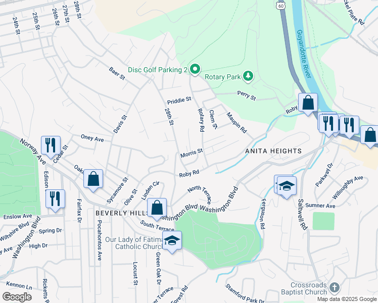 map of restaurants, bars, coffee shops, grocery stores, and more near 131 Morris Street in Huntington