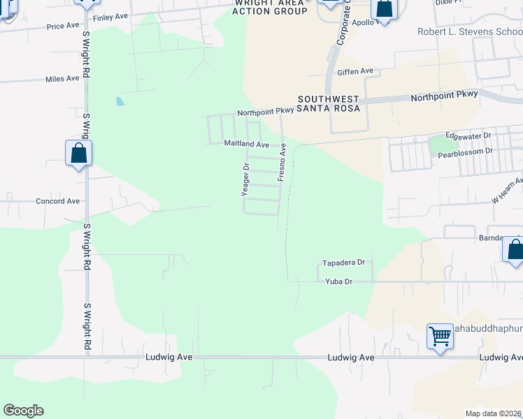 map of restaurants, bars, coffee shops, grocery stores, and more near 4957 Yeager Drive in Santa Rosa