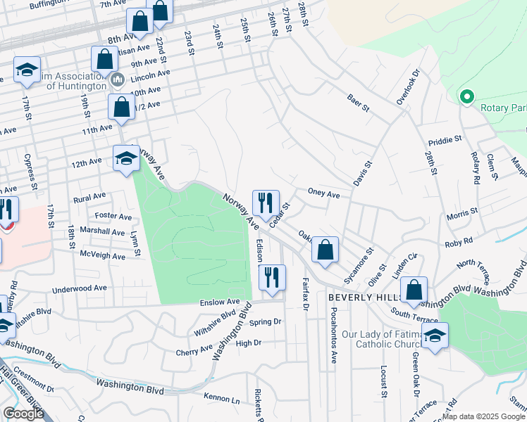 map of restaurants, bars, coffee shops, grocery stores, and more near 111 Oakland Avenue West in Huntington