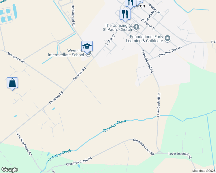 map of restaurants, bars, coffee shops, grocery stores, and more near 7933 Quantico Rd in Hebron