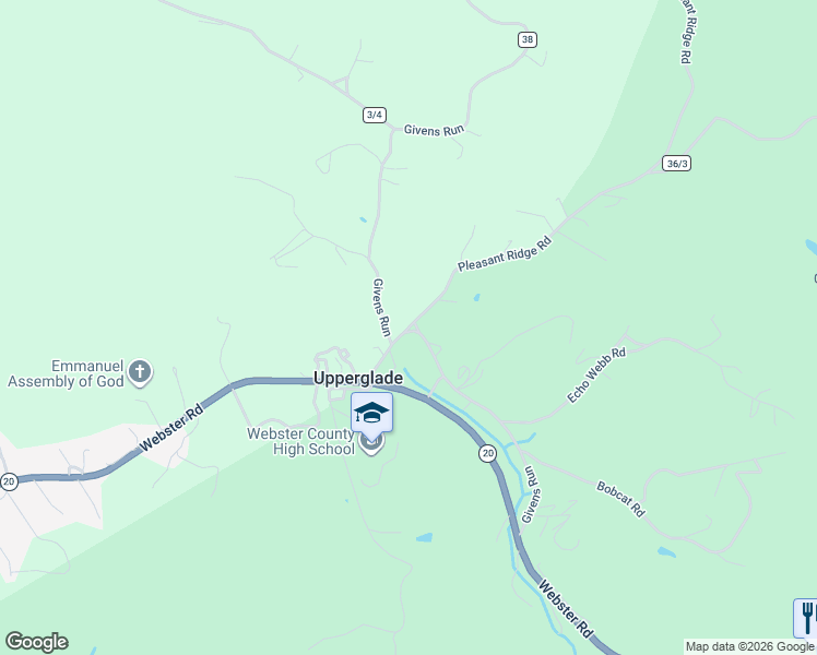 map of restaurants, bars, coffee shops, grocery stores, and more near County Route 38 in Cowen