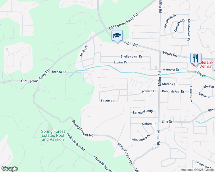 map of restaurants, bars, coffee shops, grocery stores, and more near 3221 Queen Jean Drive in Arnold