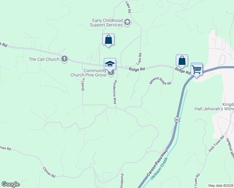 map of restaurants, bars, coffee shops, grocery stores, and more near 13900 Ponderosa Way in Pine Grove