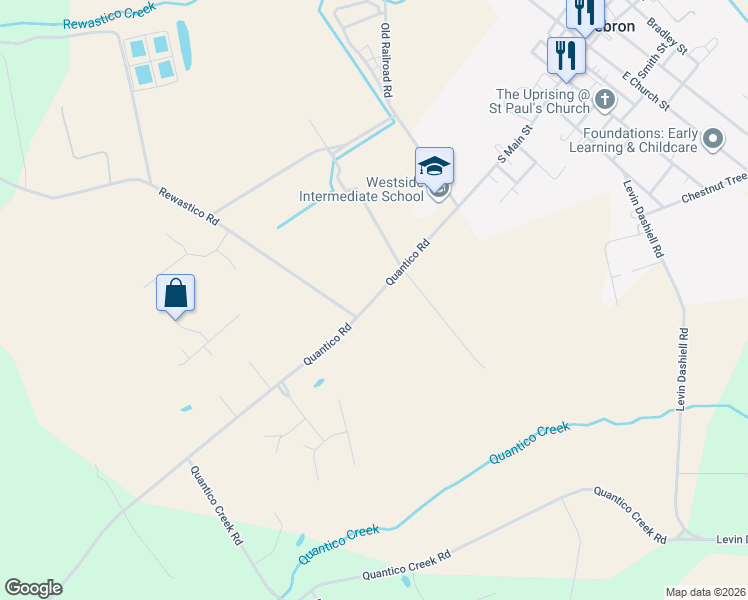 map of restaurants, bars, coffee shops, grocery stores, and more near 7900-7998 Old Quantico Road in Hebron