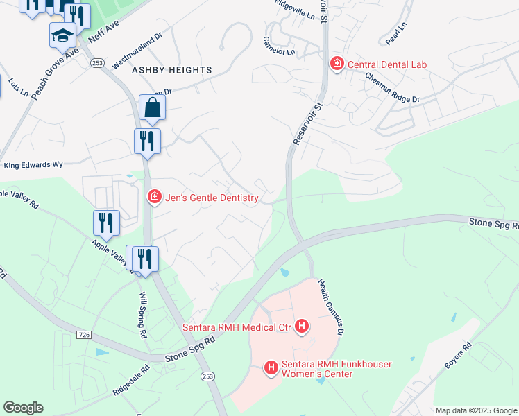 map of restaurants, bars, coffee shops, grocery stores, and more near 2191 Secrist Lane in Harrisonburg