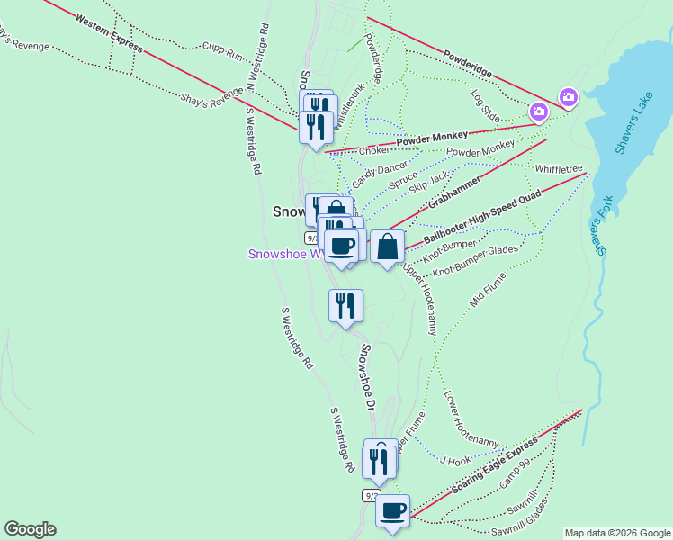 map of restaurants, bars, coffee shops, grocery stores, and more near 10 Snowshoe Drive in Dunmore
