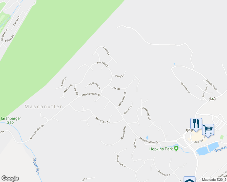 map of restaurants, bars, coffee shops, grocery stores, and more near 152 Elk Lane in McGaheysville