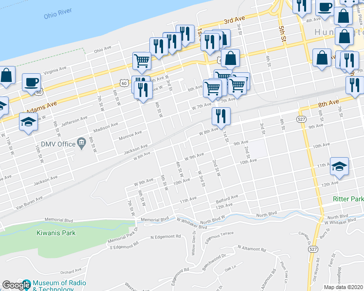 map of restaurants, bars, coffee shops, grocery stores, and more near 309 8th Avenue in Huntington