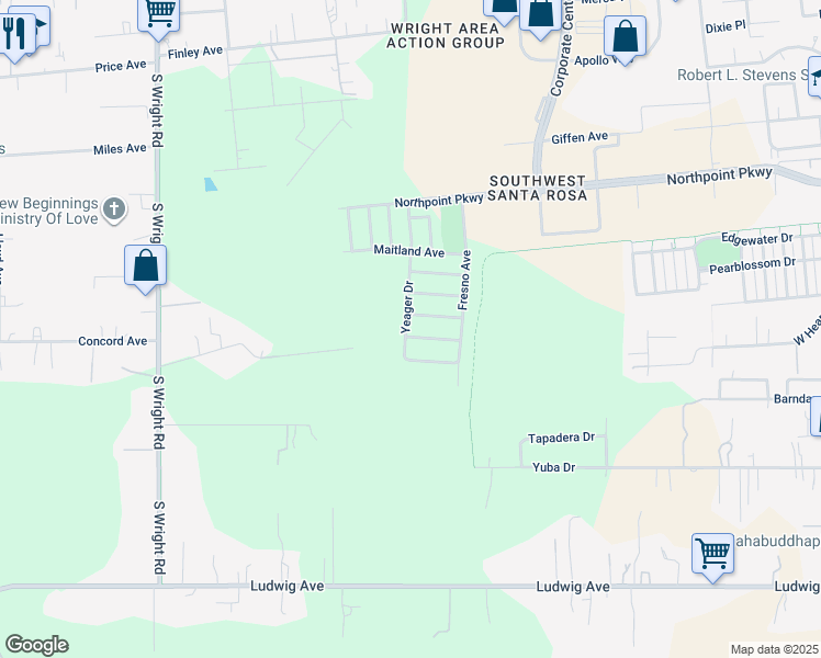 map of restaurants, bars, coffee shops, grocery stores, and more near 4765 Orville Avenue in Santa Rosa