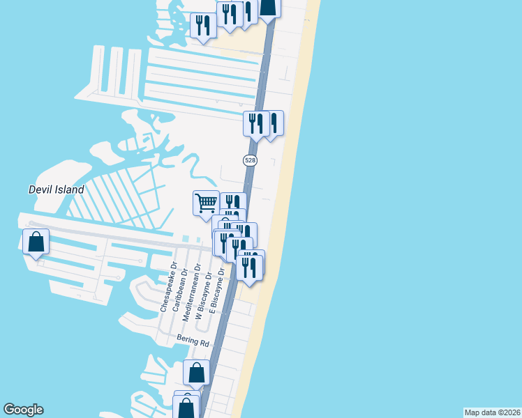 map of restaurants, bars, coffee shops, grocery stores, and more near 9900 Coastal Highway in Ocean City