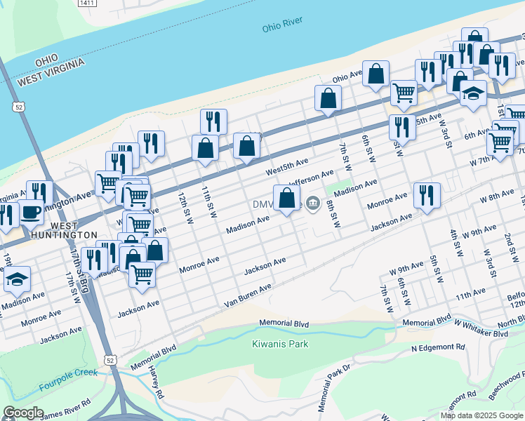map of restaurants, bars, coffee shops, grocery stores, and more near 951 Jefferson Avenue in Huntington