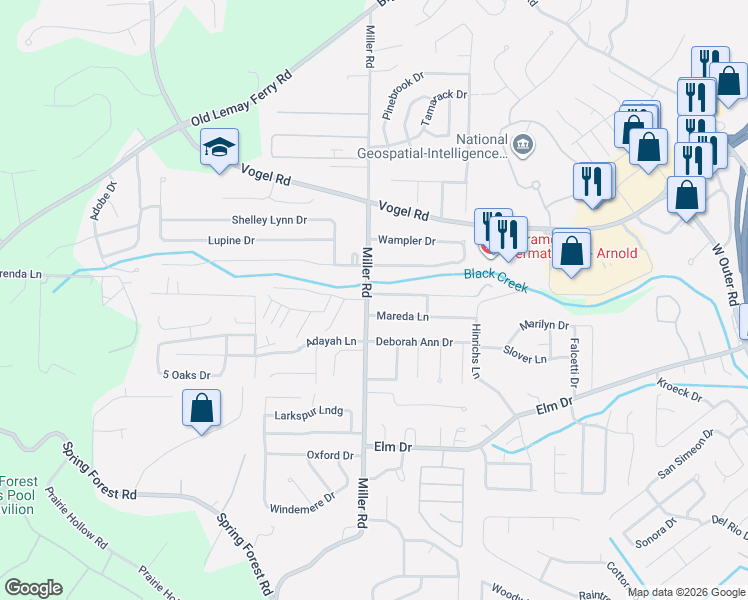 map of restaurants, bars, coffee shops, grocery stores, and more near 110 Juanita Lane in Arnold